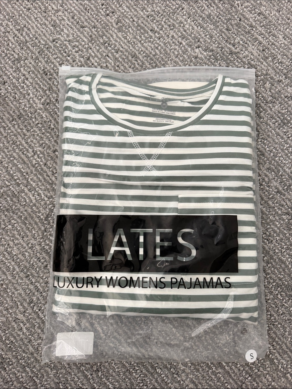 LATES Women's Green and White Striped Pajama Top and Bottom